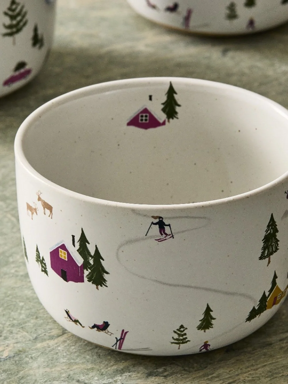 Holiday Skier Stoneware Mug set of two